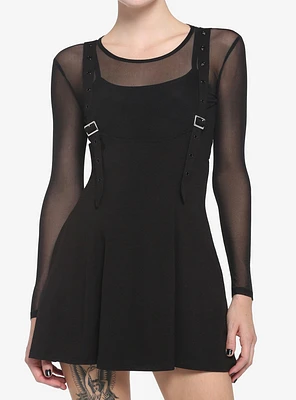 Black Grommet High-Waisted Suspender Skirt