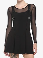 Black Grommet High-Waisted Suspender Skirt