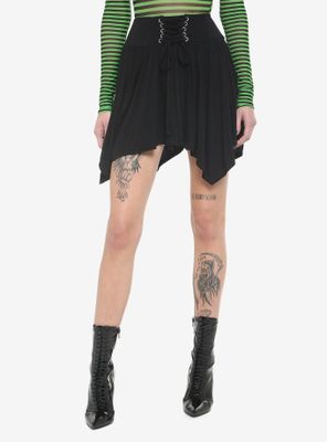 Black Lace-Up Hanky Hem Skirt