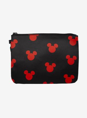 Disney Mickey Mouse Head Monogram Black Red Single Pocket Wristlet Wallet