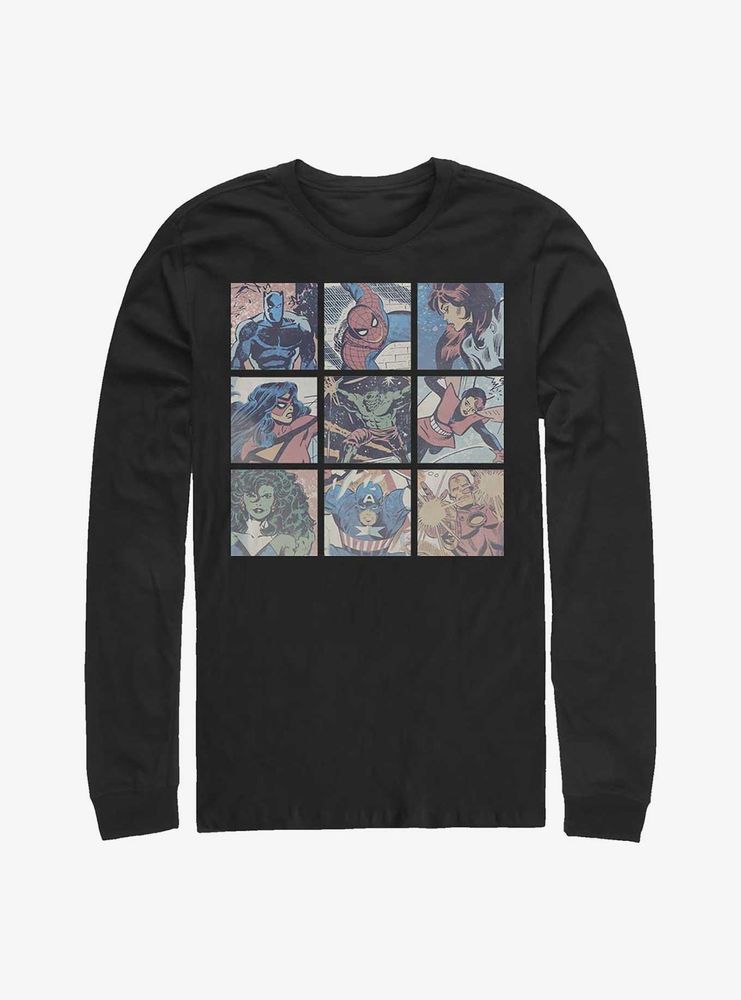 Marvel Avengers Square Comic Panels Long Sleeve T-Shirt