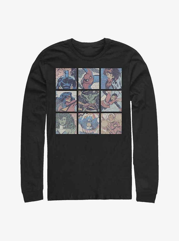 Marvel Avengers Square Comic Panels Long Sleeve T-Shirt
