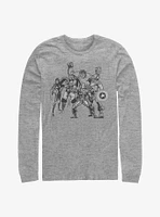Marvel Avengers Mono Retro Group Long Sleeve T-Shirt
