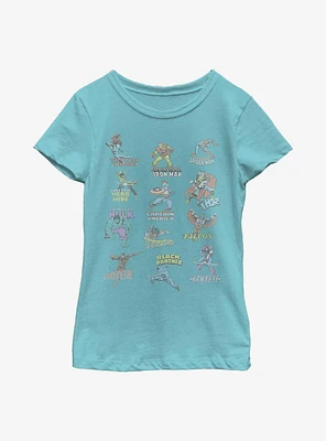 Marvel Avengers Character Chart Youth Girls T-Shirt