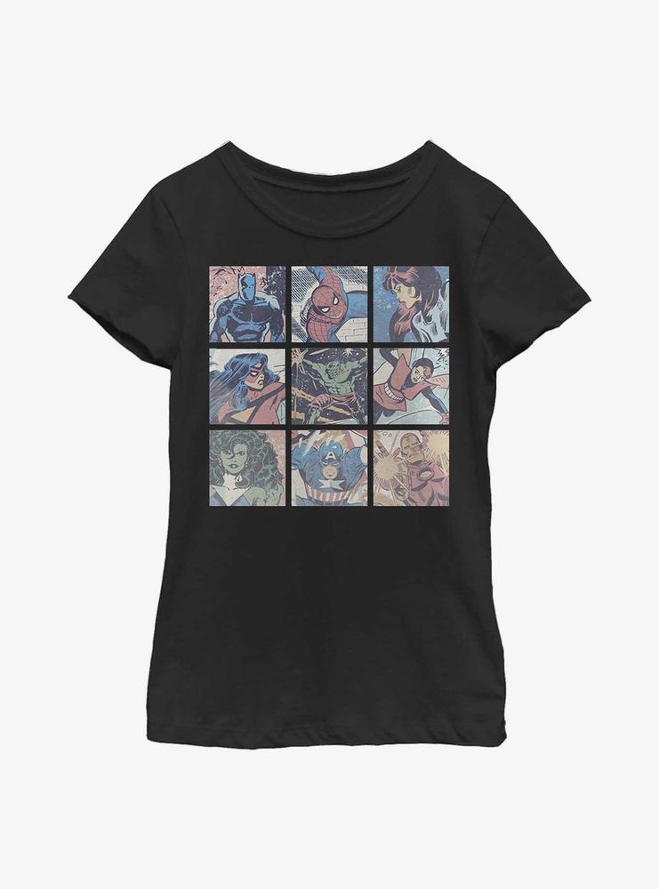Marvel Avengers Square Comic Panels Youth Girls T-Shirt
