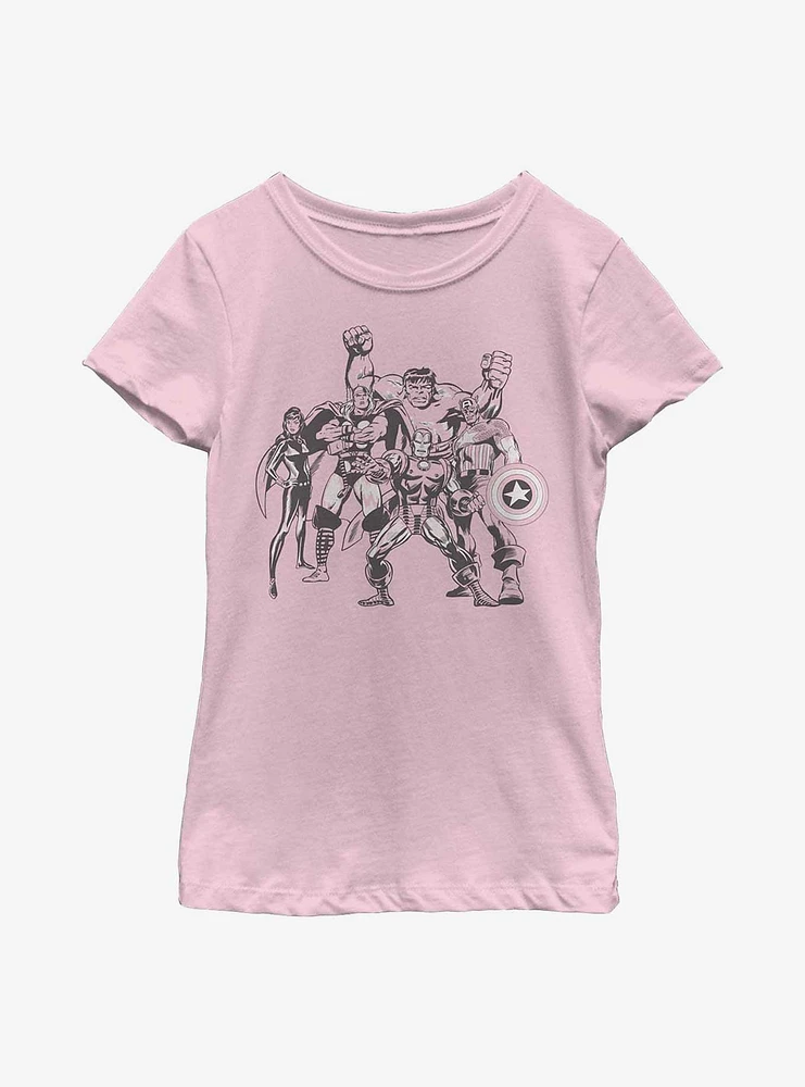Marvel Avengers Mono Retro Group Youth Girls T-Shirt