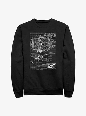 Star Wars X-Wing & Millenium Falcon Schematics Sweatshirt