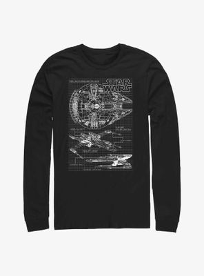 Star Wars X-Wing & Millenium Falcon Schematics Long Sleeve T-Shirt