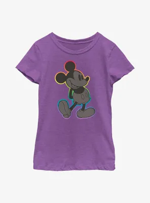 Disney Mickey Mouse Rainbow Outline Youth T-Shirt