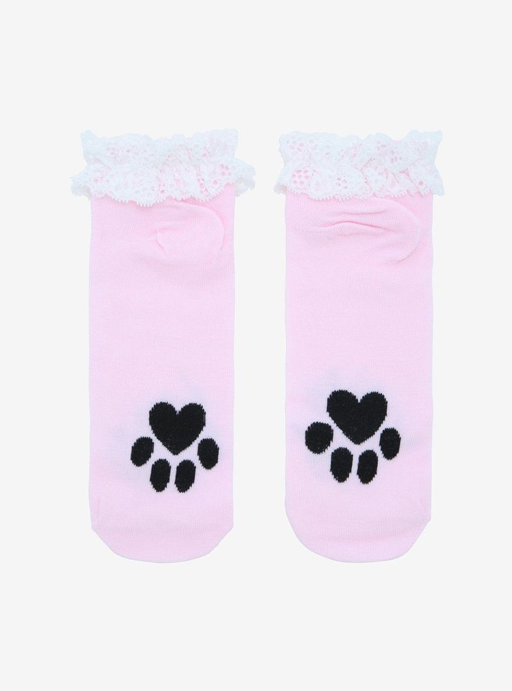Pink Ruffle Paw Print Ankle Socks