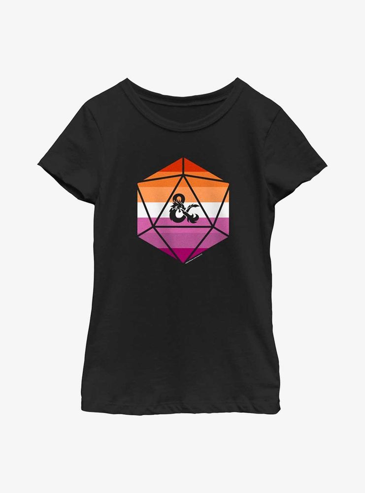 Dungeons And Dragons Lesbian D20 Flag Youth T-Shirt