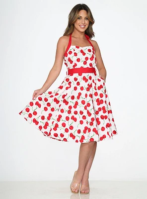 White Red Cherry Halter Dress