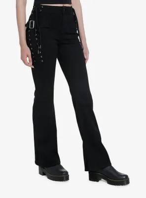 Black Lace-Up Flare Denim Pants