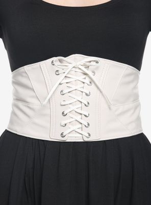 Ivory Faux Leather Lace-Up Corset