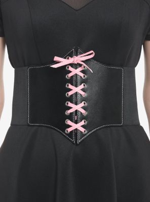 Black & Pink Lace-Up Bow Corset