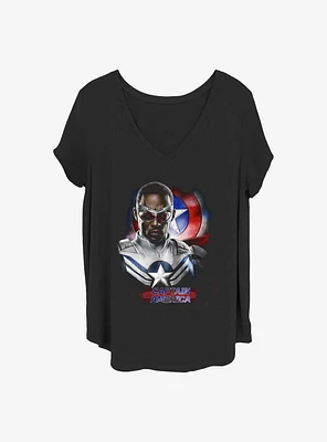 Marvel the Falcon and Winter Soldier Cap Pose Girls T-Shirt Plus