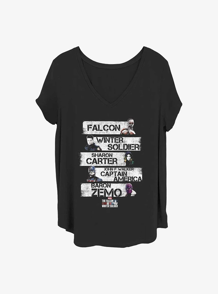 Marvel the Falcon and Winter Soldier Character Stack Girls T-Shirt Plus