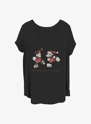 Disney Mickey Mouse & Minnie Vintage Holiday Skaters Girls T-Shirt Plus