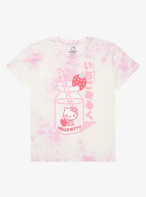 Hello Kitty Strawberry Milk Tie-Dye Girls T-Shirt Plus