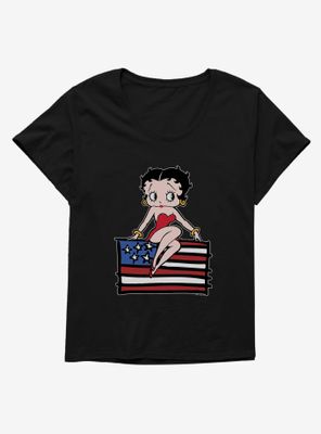 Betty Boop Sitting On Flag Womens T-Shirt Plus