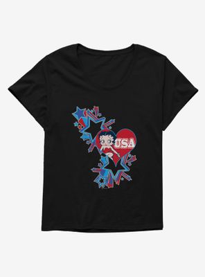 Betty Boop USA Blue Heart And Stars Womens T-Shirt Plus