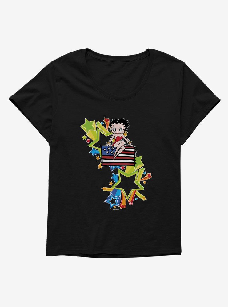 Betty Boop USA Rainbow Heart And Stars Womens T-Shirt Plus