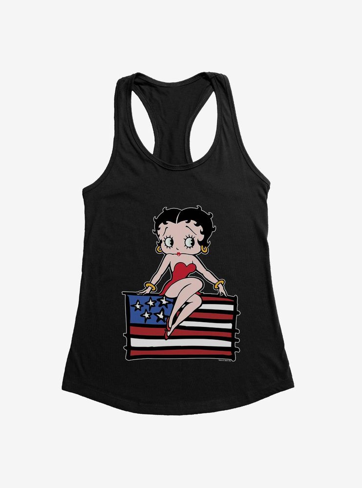 Betty Boop Sitting on Flag Womens Tank Top