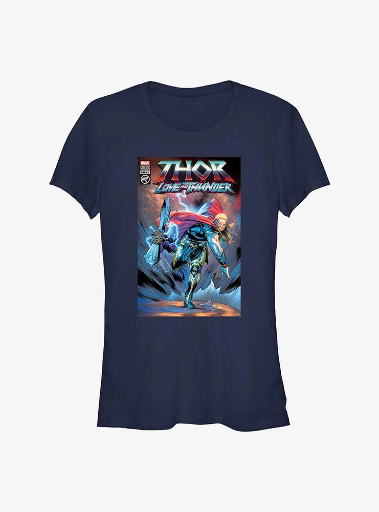Marvel Thor: Love and Thunder Hammer Throw Comic Cover Girls T-Shirt