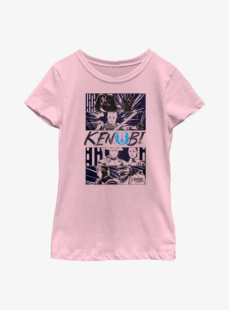 Star Wars Obi-Wan Kenobi Battle Comic Panels Youth Girls T-Shirt