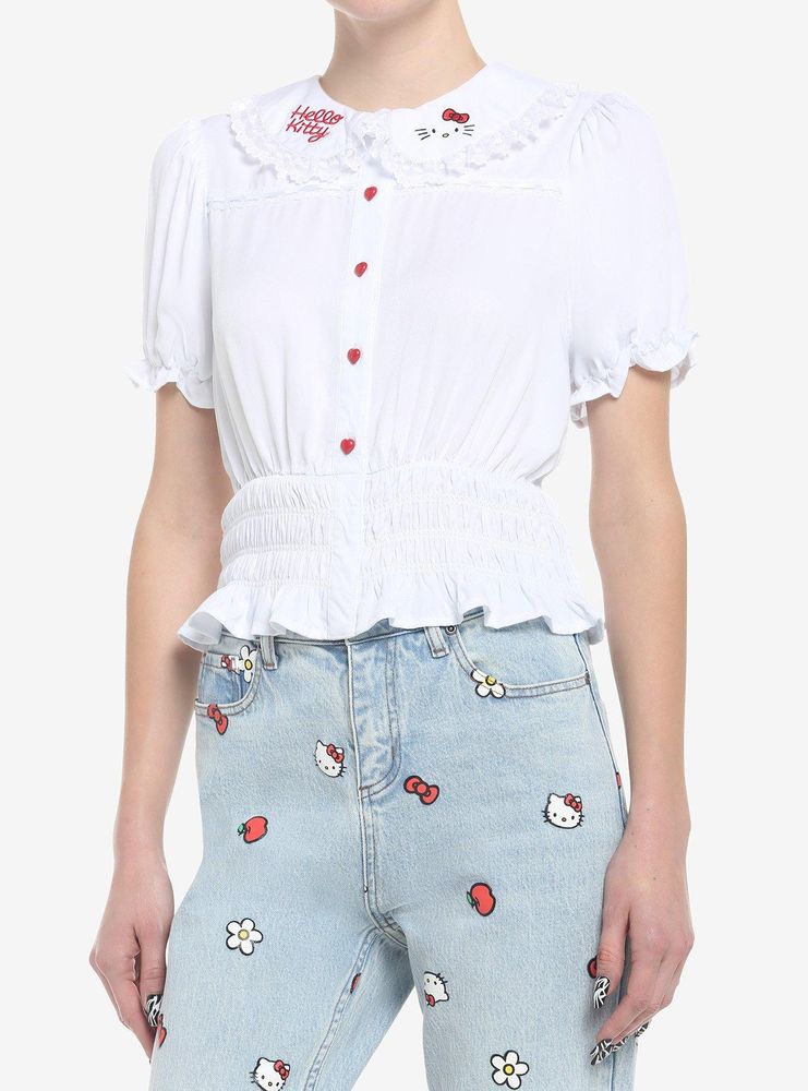 Hello Kitty Lace Girls Woven Button-Up Top