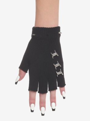 Barbed Wire Spike Stud Fingerless Gloves