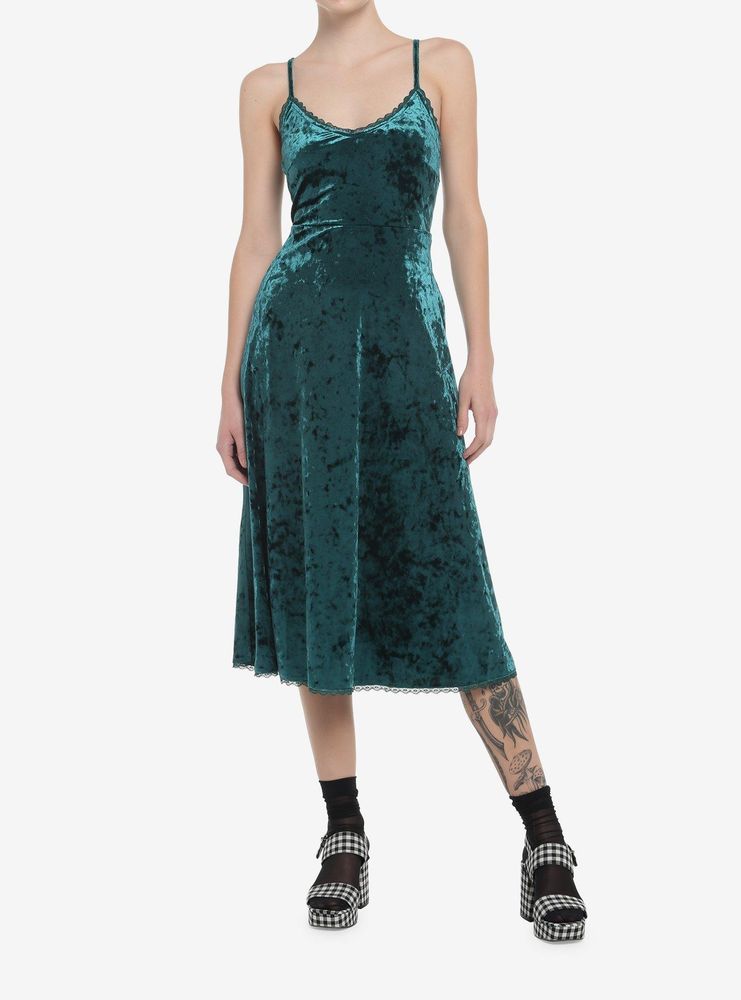 Green Velvet Midi Slip Dress