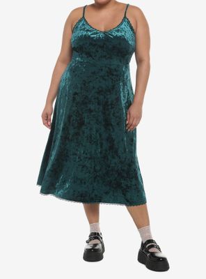 Green Velvet Midi Slip Dress Plus