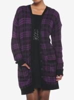 Purple & Black Plaid Oversized Girls Cardigan