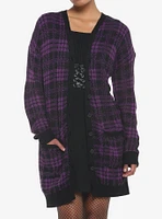 Purple & Black Plaid Oversized Girls Cardigan