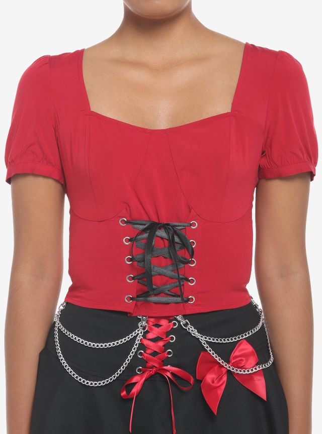 Burgundy & Black Lace-Up Girl Corset Top