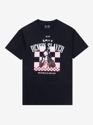 Demon Slayer: Kimetsu No Yaiba Nezuko Checkered Boyfriend Fit Girls T-Shirt