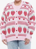 Strawberry Fair Isle Girls Oversized Cardigan Plus