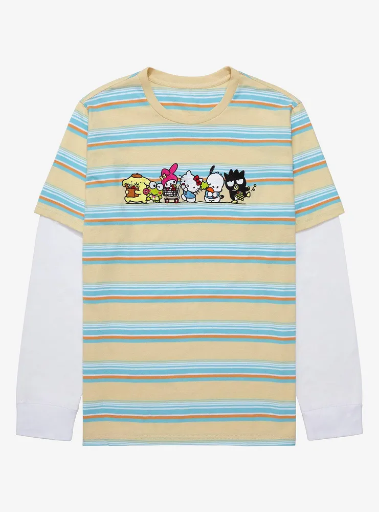 Sanrio Kawaii Mart Group Portrait Striped Layered Long Sleeve T-Shirt - BoxLunch Exclusive