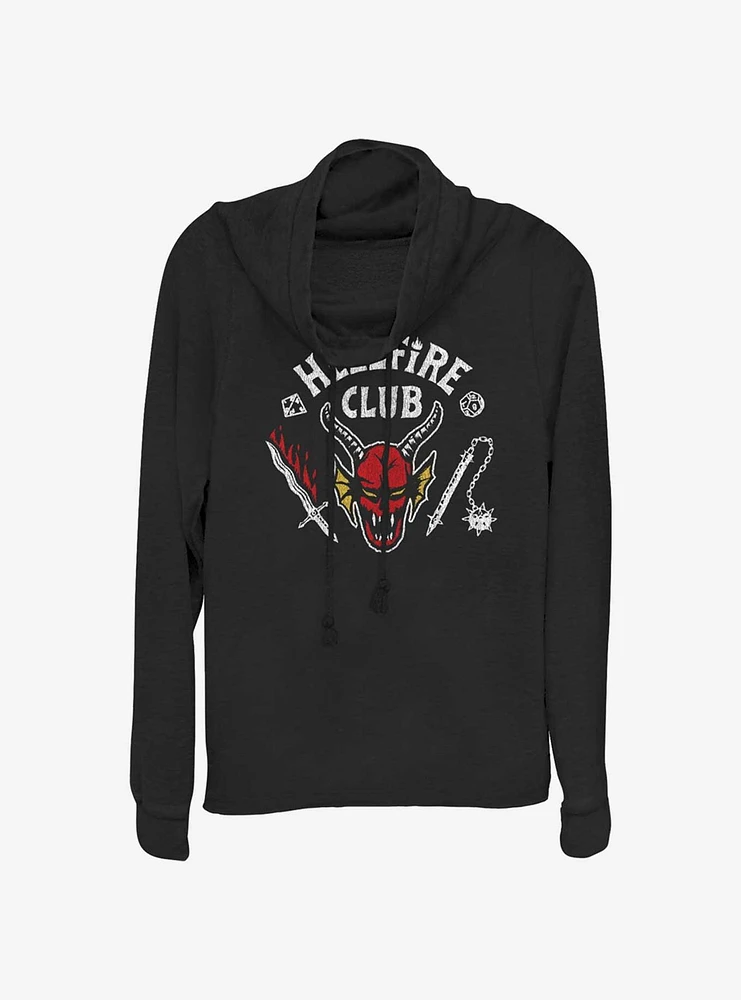 Stranger Things Hellfire Club Logo Cowl Neck Long-Sleeve Top