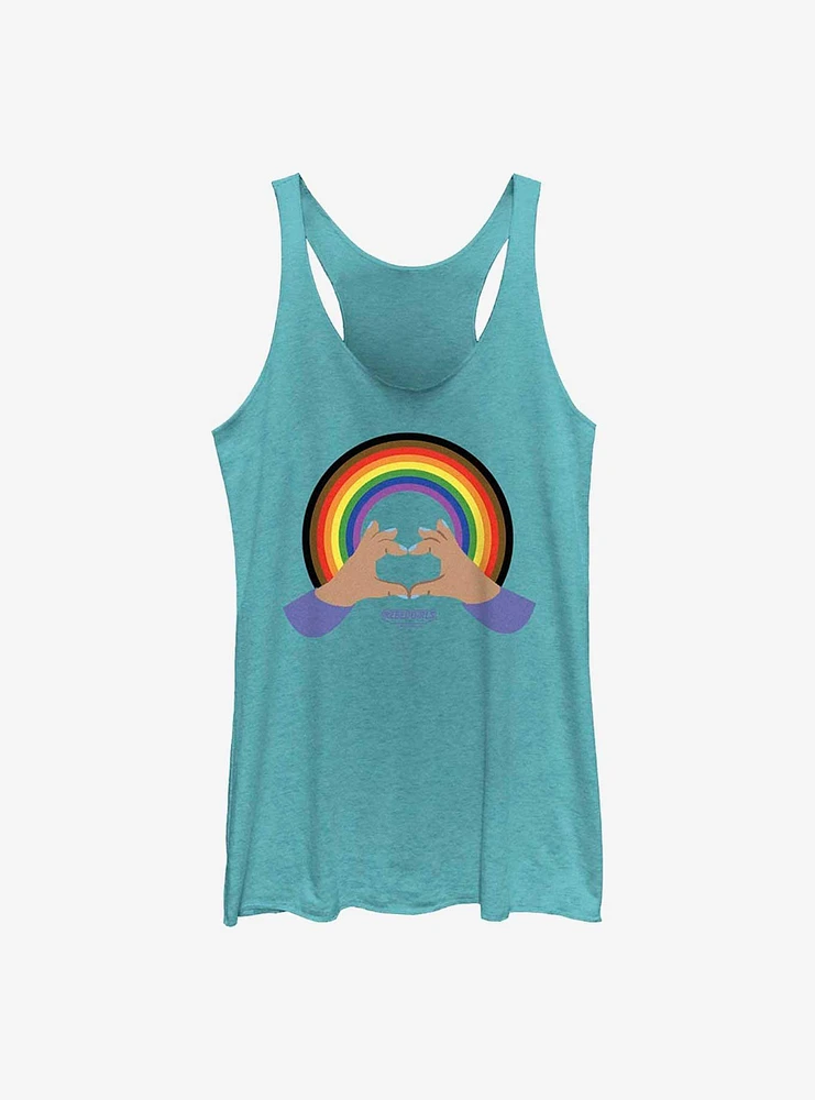 Rebel Girls Hand Heart Rainbow Raw Edge Tank