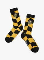 Harry Potter Hufflepuff Crest Wavy Checkered Crew Socks - BoxLunch Exclusive 