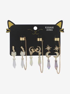 Cat Celestial Crystal Cuff Earring Set