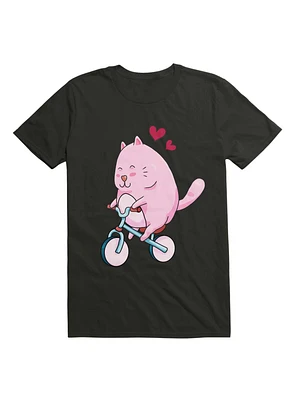 Kawaii Cute Cat On A Bicycle T-Shirt