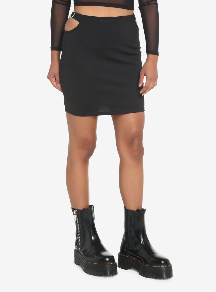 Black Side Cutout Mini Skirt