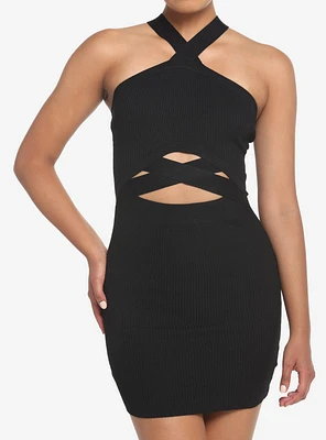 Black Cutout Halter Dress