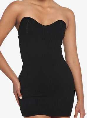 Black Ribbed Tube Dress