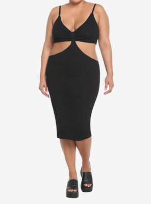 Black Side Cutout Midi Dress Plus