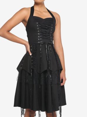 Black Gothic Tiered Halter Dress