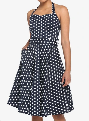 Navy Polka Dot Retro Halter Dress